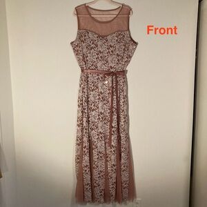 Lovely Grace Lace & Sequin Sleeveless Long Gown Dress, Taupe Mauve, Sz 2X